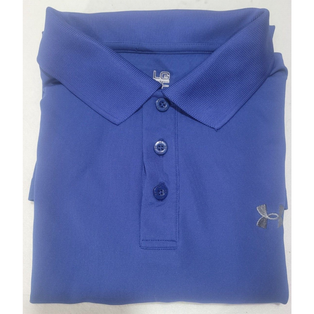 Under Armour Mens Polo Shirt Size Lg Blue Short Sleeve Loose Heatgear